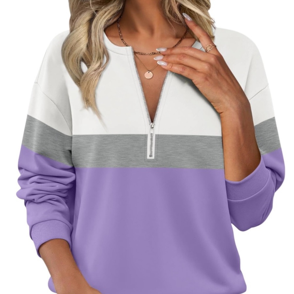 Stylish Women's Colorblock Sweatshirt - White, Gray, and Purple